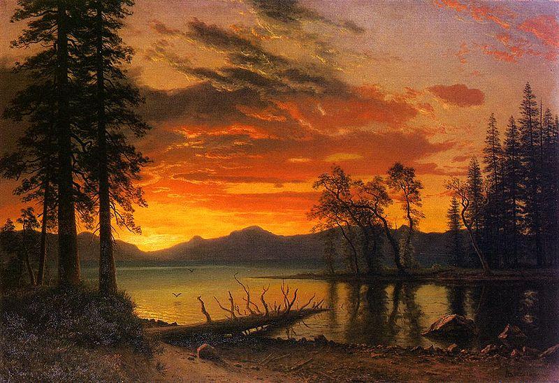 Albert Bierstadt Sunset over the River France oil painting art